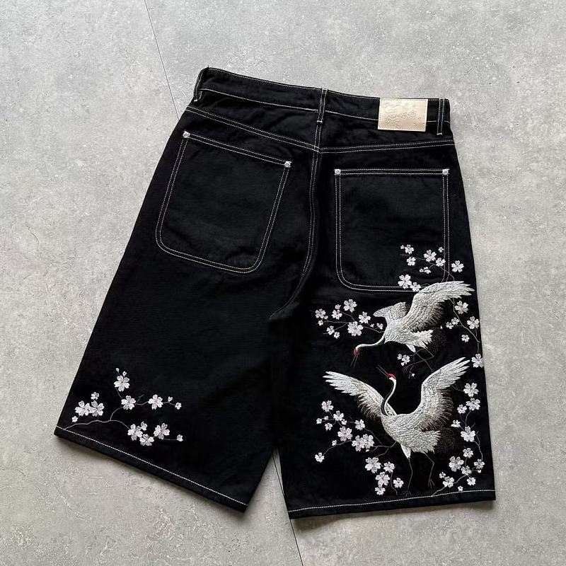 w white crane short denim